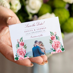 Budget foto romantische bloemige huwelijksaankondi notitiekaartje