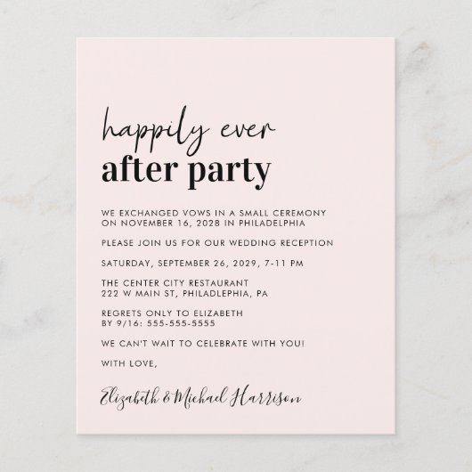 Budget Foto roze bruiloft Aankondiging ontvangst (Voorkant)