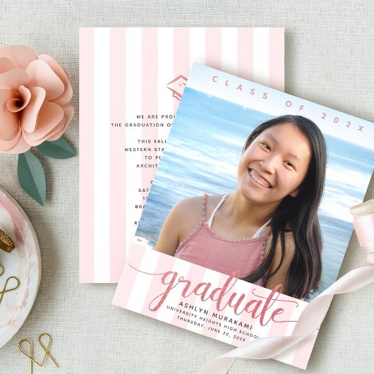 Budget foto roze glitterscript afstudeeruitnodigin
