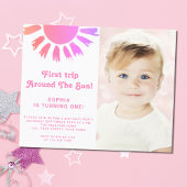 Budget foto Roze Zon Eerste Verjaardag Uitnodiging