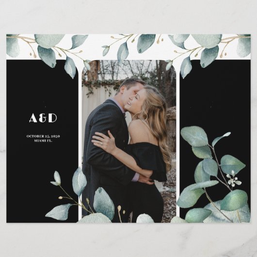 Budget foto rsvp details trifold zwart bruiloft flyer (Achterkant)