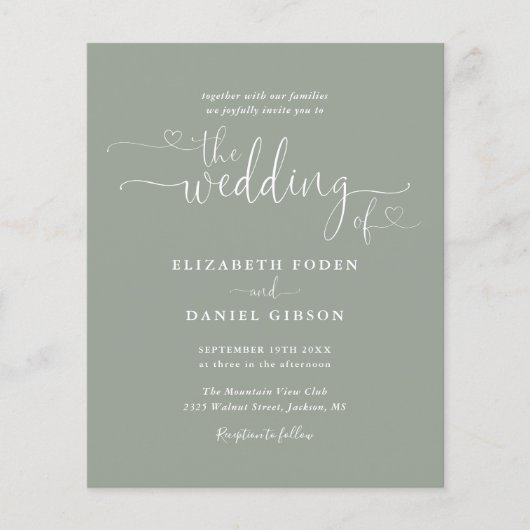 Budget Foto Sage Green Hearts Wedding Invite (Voorkant)