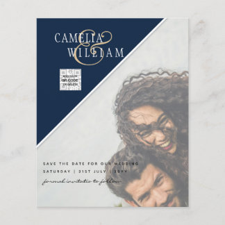 Budget Foto Save the Date BLAUWE QR Code RSVP Flyer