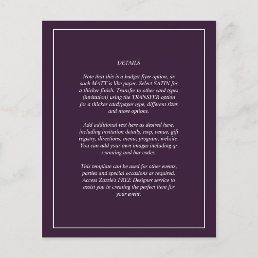 BUDGET Foto Save the Date Plum Paars Weddenschap Flyer (Achterkant)