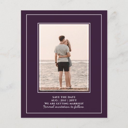 BUDGET Foto Save the Date Plum Paars Weddenschap Flyer (Voorkant)