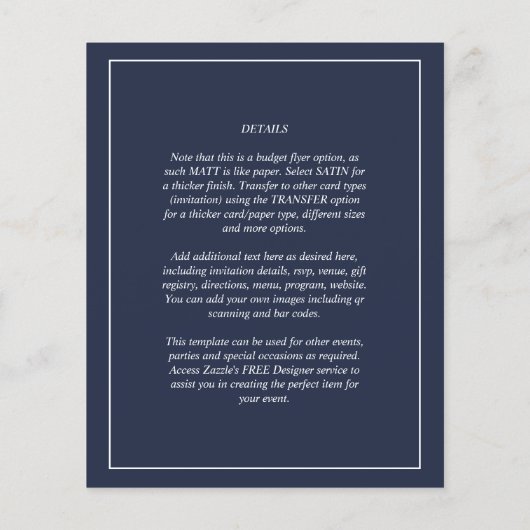 BUDGET FOTO Save the Dates Navy Blue BRUILOFT Flyer (Achterkant)