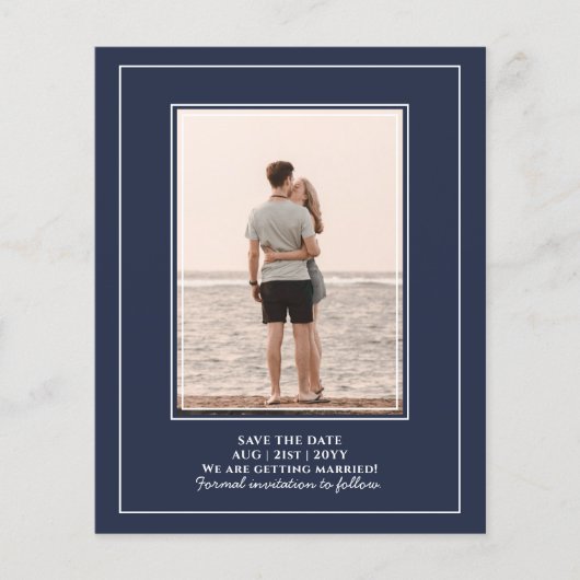 BUDGET FOTO Save the Dates Navy Blue BRUILOFT Flyer (Voorkant)