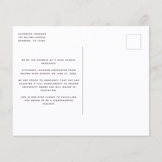 BUDGET Foto senior Afstuderen Briefkaart (Achterkant)