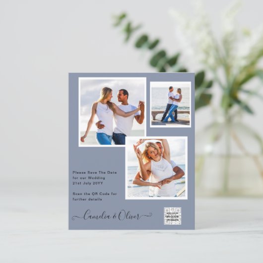 Budget Foto Sla de Datum Op BLAUWE QR Code RSVP (Staand voorkant)