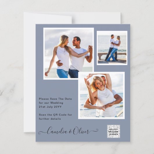 Budget Foto Sla de Datum Op BLAUWE QR Code RSVP (Voorkant)