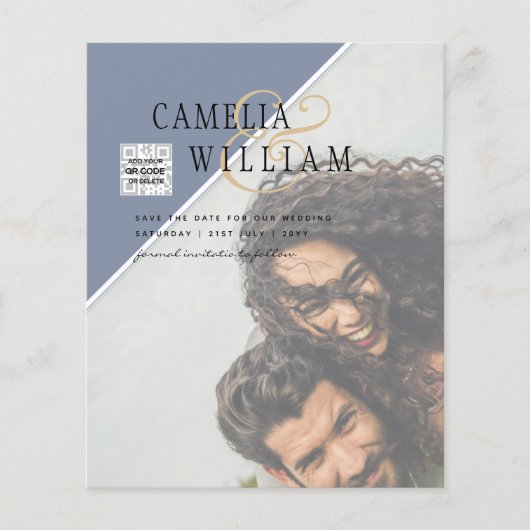 BUDGET Foto Sla de Datum Op BLUE QR Code RSVP Flyer (Voorkant)