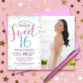 Budget Foto Sweet 16 Rainbow Glitter Stippen Invit