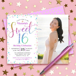 Budget Foto Sweet 16 Rainbow Glitter Stippen Invit