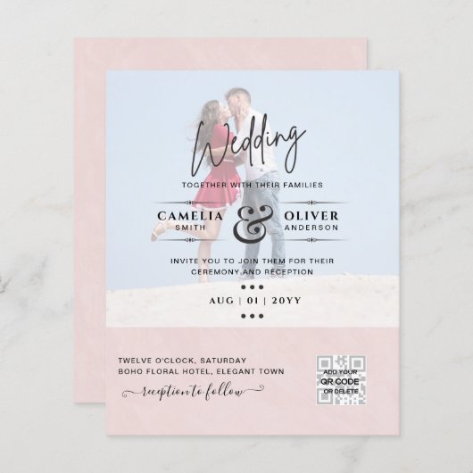 BUDGET FOTO TROUWEN QR SCANCODE UITNODIGINGEN (Voorkant / Achterkant)