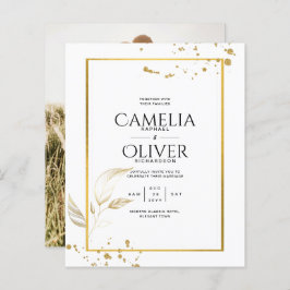 Budget foto trouwkaart klassiek wit GOUD