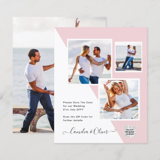 Budget foto trouwuitnodiging bewaar datum QR-code  (Voorkant / Achterkant)
