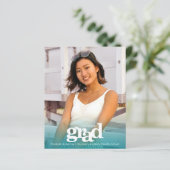 Budget foto turquoise blauw afstuderen vet uitnodi (Staand voorkant)