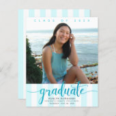 Budget foto turquoise script afstuderen invite (Voorkant / Achterkant)