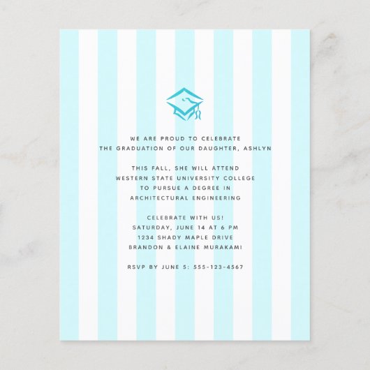 Budget foto turquoise script afstuderen invite (Achterkant)