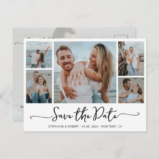 Budget Foto Typografie Bruiloft Opslaan De Datum Uitnodiging Briefkaart (Voorkant / Achterkant)