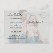 Budget Foto Typografie Bruiloft Opslaan De Datum Uitnodiging Briefkaart (Achterkant)