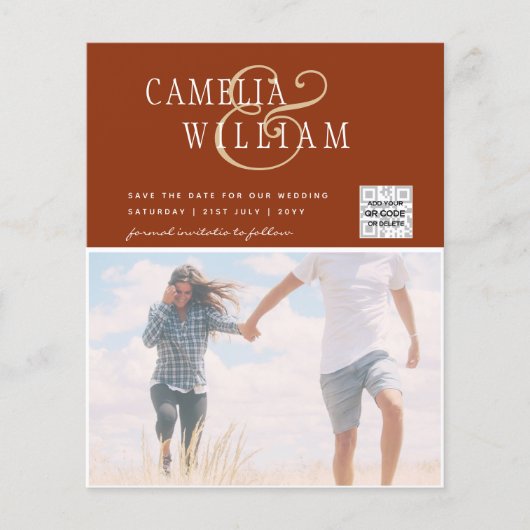 BUDGET Foto Uitnodiging Huwelijk Bewaar Datum QR C Flyer (Voorkant)