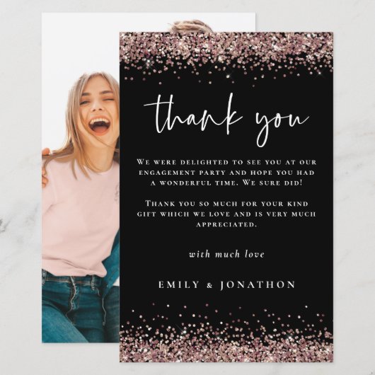 Budget Foto Verloving Roos Gold Glitter Bedankt (Voorkant / Achterkant)