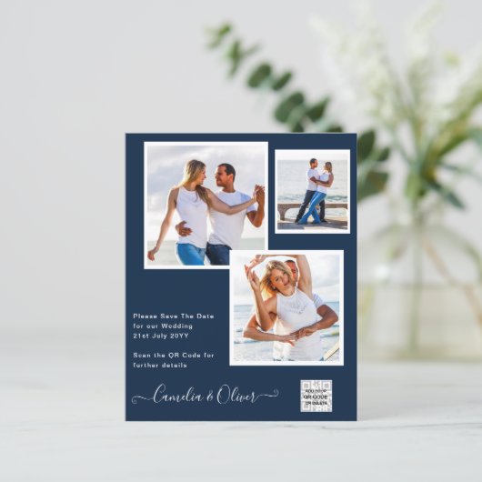 BUDGET FOTO Weddenschap nodigt QR CODE RSVP Blue u (Staand voorkant)