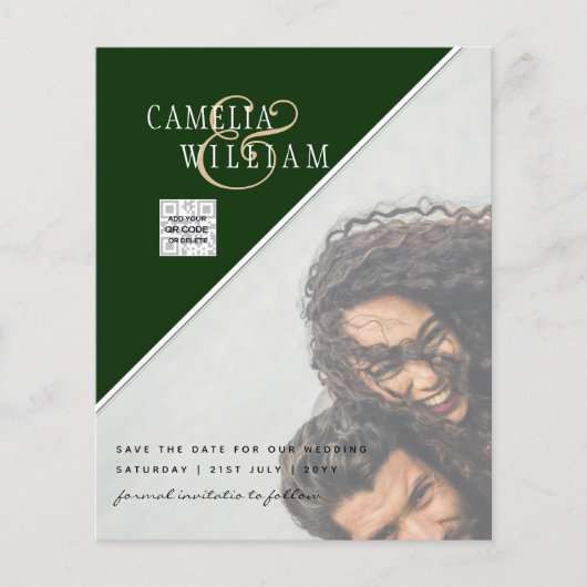 BUDGET FOTO Weddenschap Noteer QR CODE Rsvp Green Flyer (Voorkant)