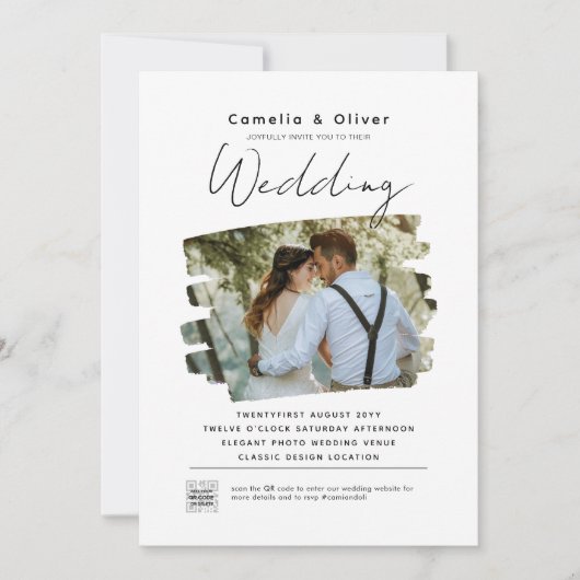Budget FOTO Weddenschap Uitnodiging QR Code RSVP (Voorkant)