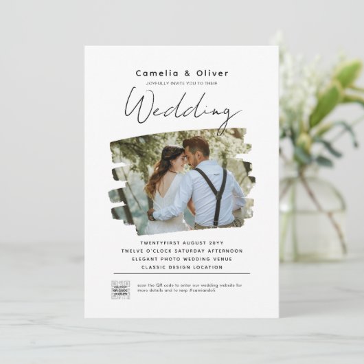 Budget FOTO Weddenschap Uitnodiging QR Code RSVP (Staand voorkant)