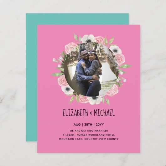BUDGET FOTO WEDDING INVITES - Floral Wreater (Voorkant / Achterkant)