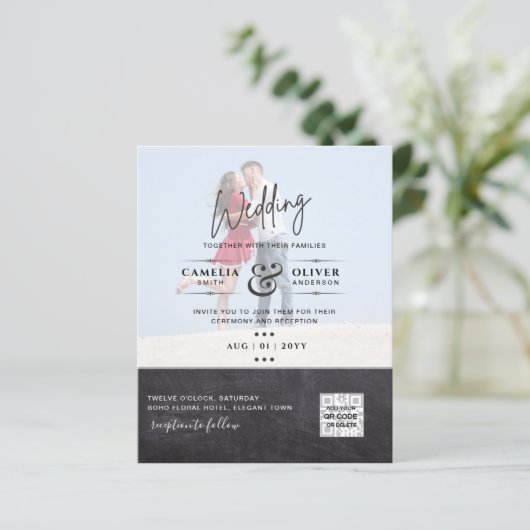 BUDGET FOTO WEDDING QR SCANNING CODE INVITATIONS (Staand voorkant)
