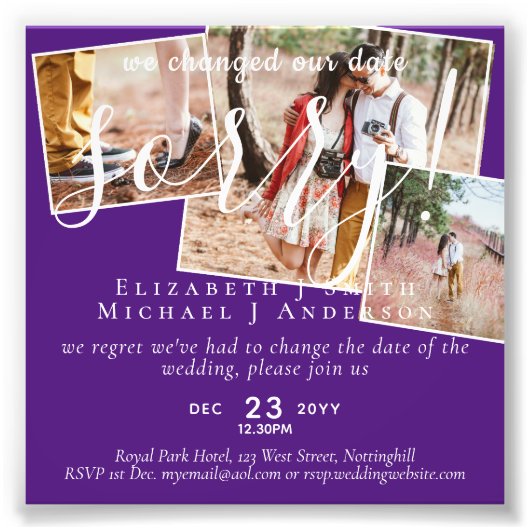 Budget FOTO Wijziging van plannen nieuwe datum uit Afdruk (Voorkant)