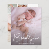 Budget Foto Witte Script Geboorteaankondiging (Voorkant / Achterkant)