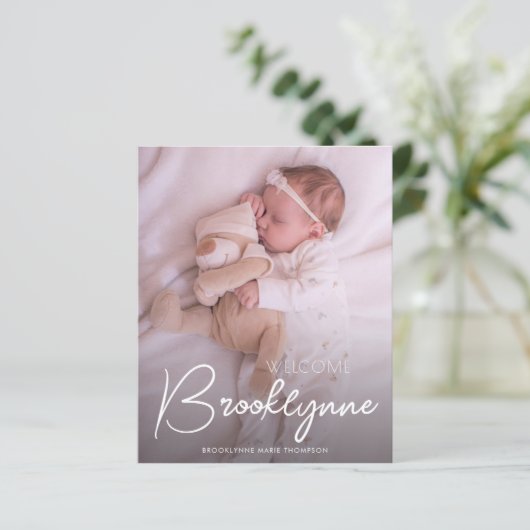 Budget Foto Witte Script Geboorteaankondiging (Staand voorkant)