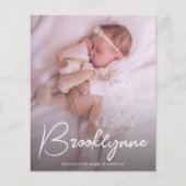 Budget Foto Witte Script Geboorteaankondiging (Voorkant)