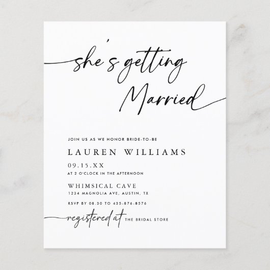 Budget foto Ze gaat trouwen Vrijgezellenfeest Flyer (Voorkant)