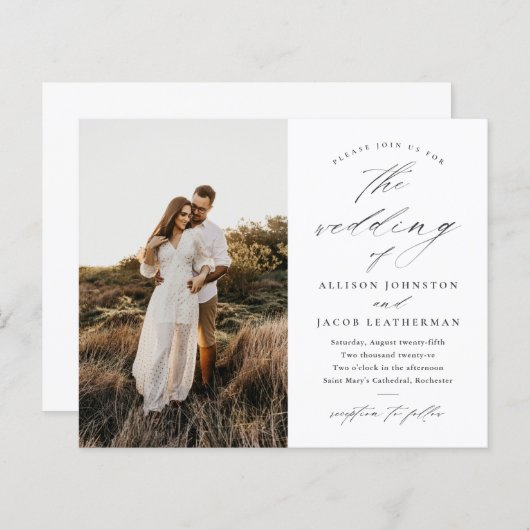 Budget foto Zwart-wit bruiloft uitnodiging (Voorkant / Achterkant)