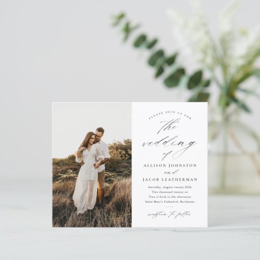 Budget foto Zwart-wit bruiloft uitnodiging (Staand voorkant)