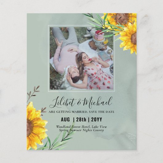 BUDGET Fotobesparingsdatum of bruiloft nodigt zonn (Voorkant)