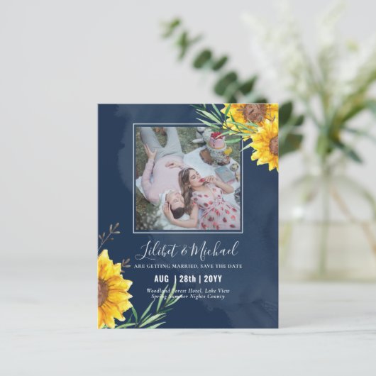 BUDGET Fotobesparingsdatum of bruiloft nodigt zonn (Staand voorkant)