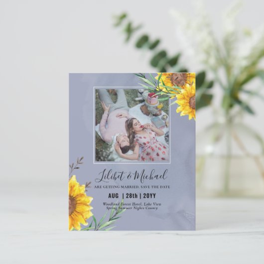 BUDGET Fotobesparingsdatum of bruiloft nodigt zonn (Staand voorkant)