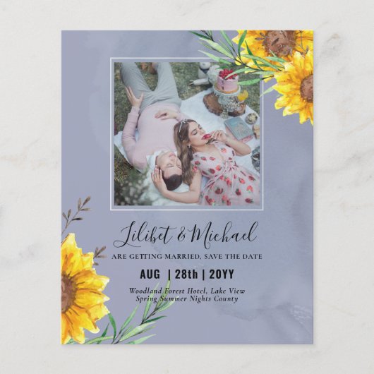 BUDGET Fotobesparingsdatum of bruiloft nodigt zonn (Voorkant)