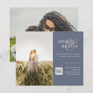 BUDGET Fotobruiloft uitnodiging BLUE Save Dates