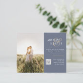 BUDGET Fotobruiloft uitnodiging BLUE Save Dates (Staand voorkant)