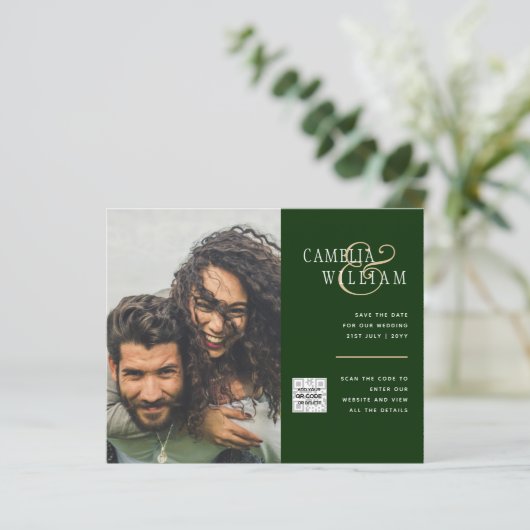 Budget Fotobruiloft Uitnodiging Opslagdatum QR-cod (Staand voorkant)