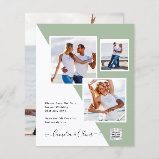 Budget Fotobruiloft Uitnodiging Opslagdatum QR-cod (Voorkant / Achterkant)