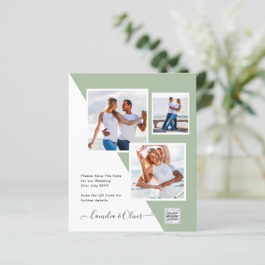 Budget Fotobruiloft Uitnodiging Opslagdatum QR-cod (Staand voorkant)