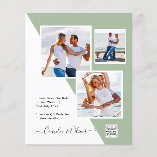Budget Fotobruiloft Uitnodiging Opslagdatum QR-cod (Voorkant)